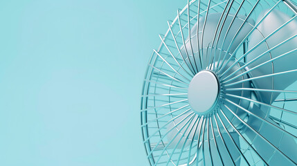 close up fan on blue background. summer heat concept