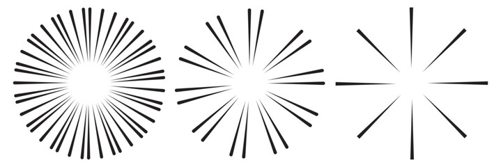 Radial circle lines. Circular radiating lines geometric element. Sun star rays symbol. Abstract geometric shapes. Design element. Vector illustration isolated on white background.