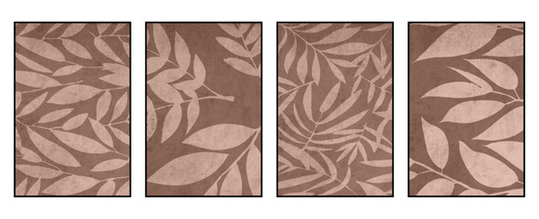 Set of 4 Printable botanical illustration. Rustic style home decor, wall decoration, picture in the frame. Grunge, vintage illustration.