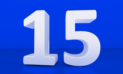 Number 15 in white on light blue background, isolated fifteen number