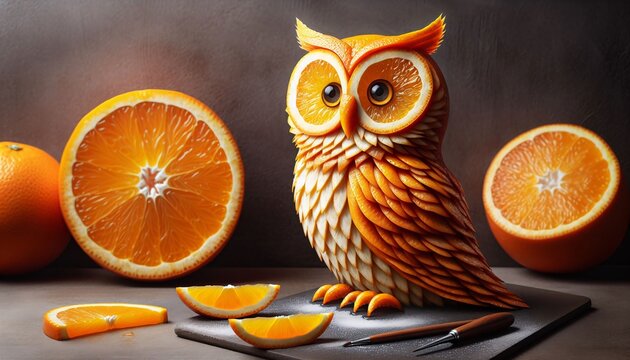 Lustige Fr&uuml;chtefiguren, Eule aus Orange