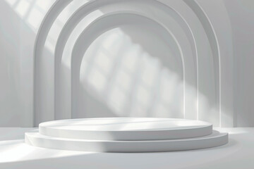 Fototapeta premium 3D render, abstract minimalist background with white empty podium.