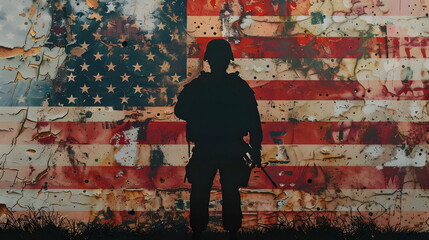 Silhouette Soldier American Flag Patriotic Grunge Texture Military Tribute