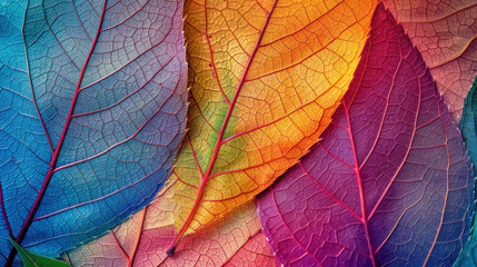 Obraz premium Vibrant Multicolored Leaf Pattern, Close-up Realistic Photography