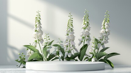 Elegant Skincare Display with White and Green Blossoms