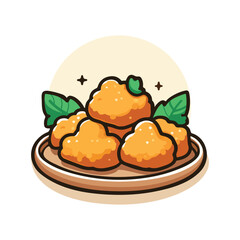 Fried chicken nuggets on a plate cartoon vector illustration