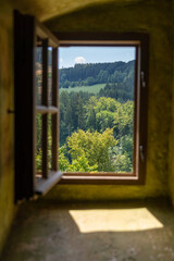 View of Forested Landscape through Burg Scharfenstein Window