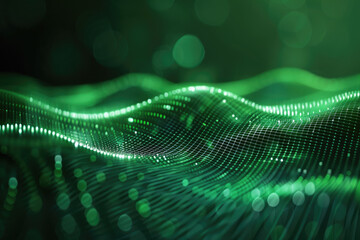 Futuristic technology design featuring an abstract green digital wave and hexagonal grid pattern. Perfect for contemporary and high-tech themes, enhancing any modern visual art project.