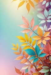 Leaves in a pastel gradient color scheme create a vibrant and serene background for spring or summer 