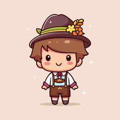 Happy cute boy celebrate oktoberfest cartoon icon illustration