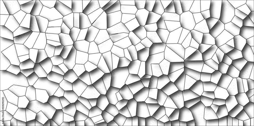 Poster abstract black & white broken stained 3d shapes geometric retro tiles pattern. quartz glass natural 