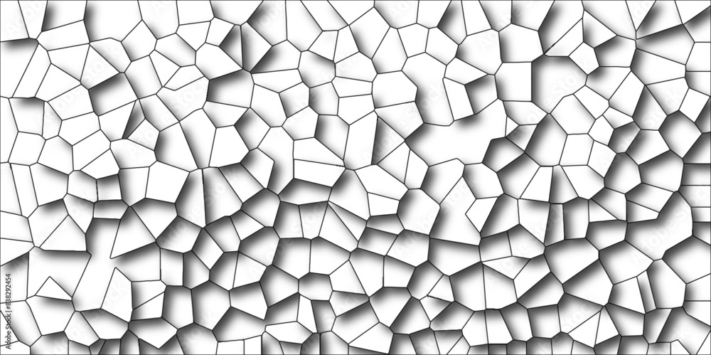 Poster abstract black & white broken stained 3d shapes geometric retro tiles pattern. quartz glass natural 