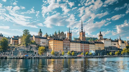 Obraz premium stockholm old town panorama with royal palace and historic architecture summer travel concept