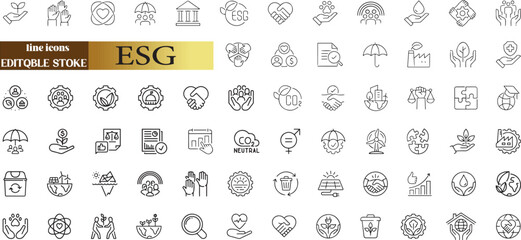 ESG Icon editable stroke outline icons set.