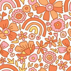 Groovy retro summer pink and peachy rainbows and flowers seamless pattern
boho summer seamless pattern, pink peachy retro floral  pattern
Trendy Floral Seamless Repeat Design