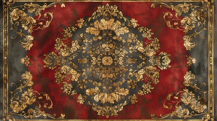 Traditional oriental design in classic golden coloration with golden embellishments in reds, grays, and browns