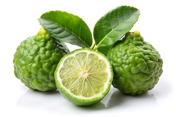 Obraz premium Bergamot or kaffir isolated on white background. Bergamot is a food and Thai herbs.