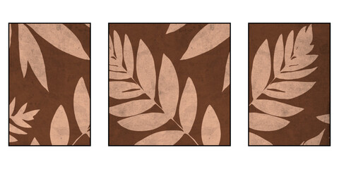 Set of 3 Printable botanical illustration. Rustic style home decor, wall decoration, picture in the frame. Grunge, vintage illustration.