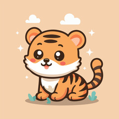 Obraz premium Cute cartoon tiger sticker mascot animal character vector illustrations