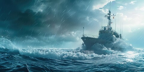 Military Vessel in Rough Waters