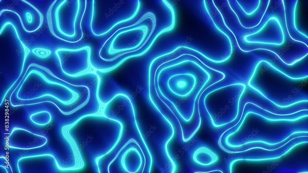 Poster multicolored waving lines appearing against dark background. 3d animation loop
