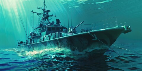 Warship Battling Stormy Seas