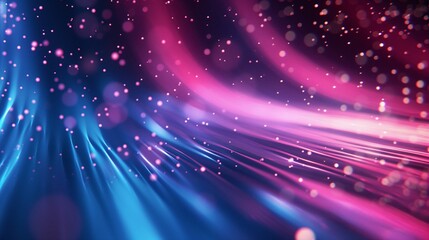 Fototapeta premium Abstract backdrop featuring pink and blue neon lines and bokeh effects. Concept of data transfer. Digital wallpaper.