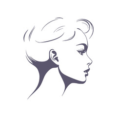 Young woman face front view in low key style. Elegant silhouette of a female head.