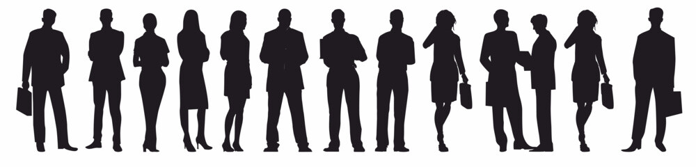 silhouettes of working group of business people set.  Business people silhouette. 