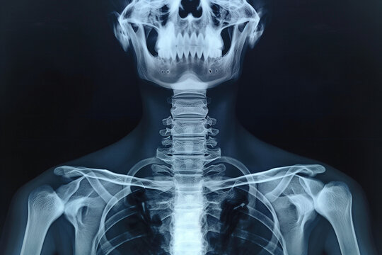 human skeleton anatomy x-ray view on dark background