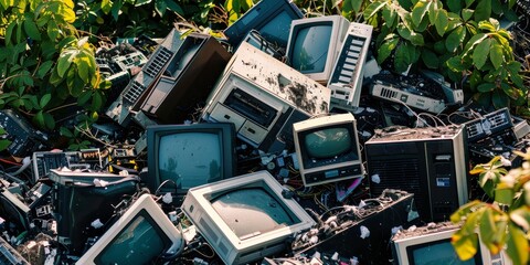 obsolete electronic waste dumped in junkyard
