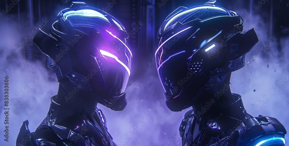Aufkleber animated 3d render of sci-fi robot girls in a cyberspace environment. a gynoid robot works in a futu