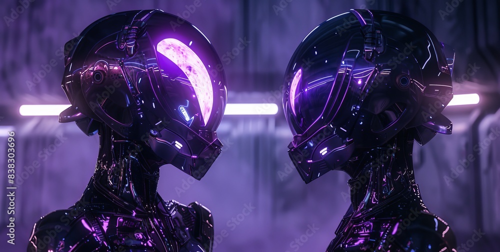 Aufkleber robot girls in virtual space. gynoid robot in futuristic environment. full 3d render.