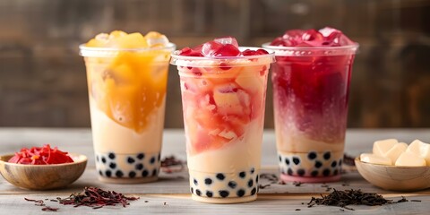 Bubble milk tea design for Asian menu with sweet boba drink. Concept Bubble Milk Tea, Asian Menu, Sweet Boba, Dessert Drink