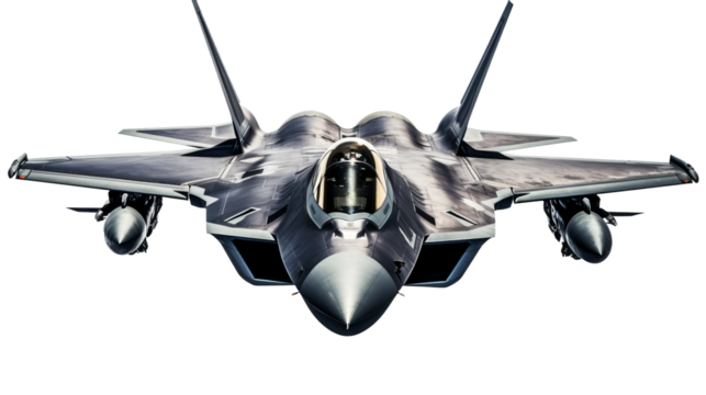 sleek fighter jet aircraft, isolated on a white background.