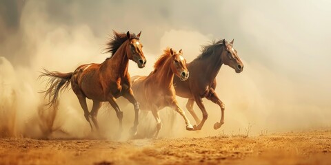 Wild horses running free in the desert