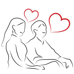 Sketch love concept minimal couple in love drawing line art couple lovely drawn together line love concept with white ioslated background. Abstract,vector,illustration.