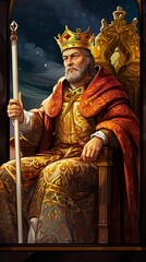 Fototapeta premium The Emperor - Wise and Authoritative Ruler of a Vast Empire in Tarot Cards Style Portrait Painting