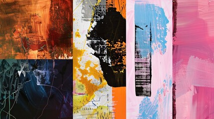 an abstract poster for multiple art exibitions, paintings and fotography. 
Vibrant Abstract Artworks with Color Blocks. Dynamic abstract artworks featuring a vivid colors and bold geometric patterns