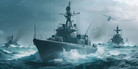 Warship Battling High Seas