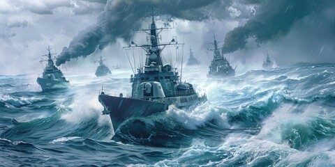 Warship Battling High Seas