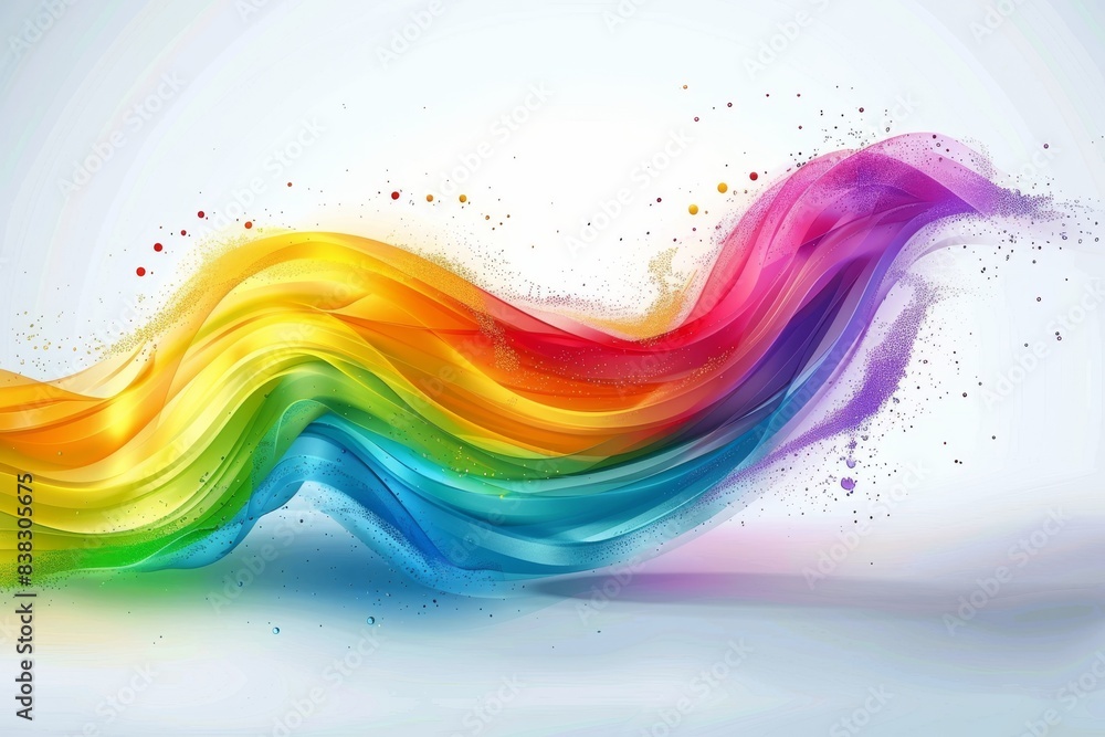 Poster abstract rainbow wave painting on a white background flowing with vibrant colors and creating a sens