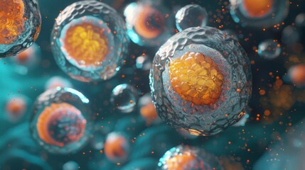 3D illustration of a group of stem cells.