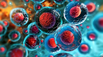 3D illustration of a group of stem cells.