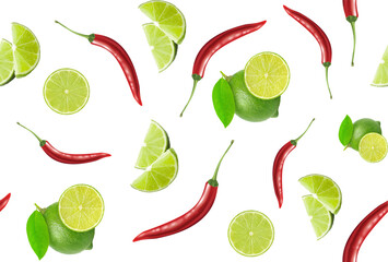 lime lemon and chili food spice pattern design seamless repeat pepper hot realistic and fresh