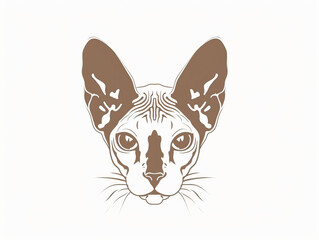 Simple, clear, beautiful stencil print style illustration of Devon Rex cat isolated on white background. Stencilled graphic design, modern, minimalist, trendy, product