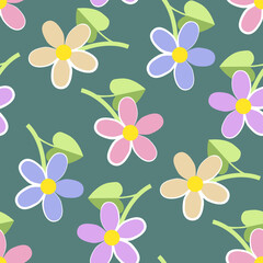 Vector - simple colored flowers seamless pattern.