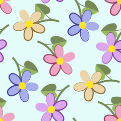 Vector - simple colored flowers seamless pattern.