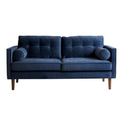 Fototapeta premium Minimalist sofa in deep navy blue fabric wooden legs. Perfect for contemporary living spaces and decoration idea.