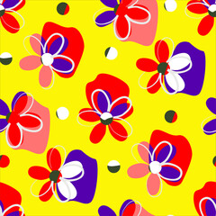 Vector - Seamless pattern of simple flowers, colored.